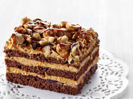 Chocolate cake with caramel creamの写真素材