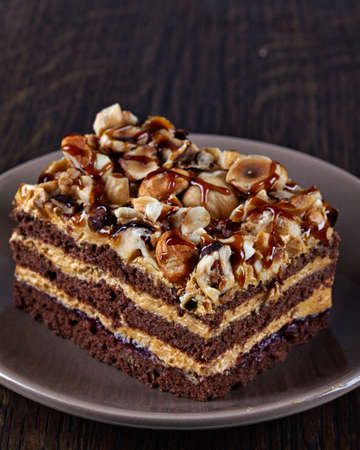 Chocolate cake with caramel creamの写真素材