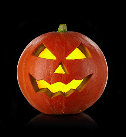 Halloween pumpkin on black backgroundの写真素材