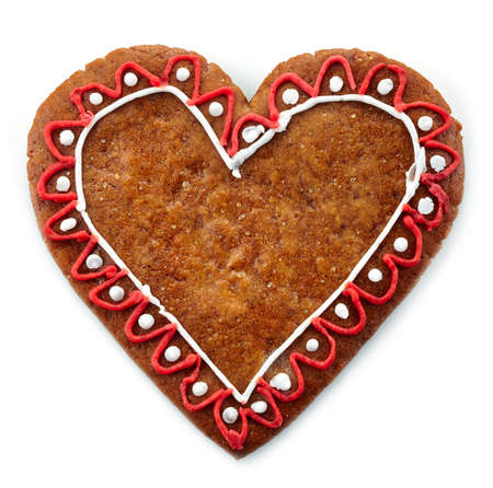 Gingerbread heart on white backgroundの写真素材