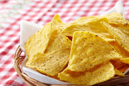 Basket of nachos and dipの写真素材