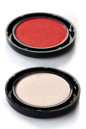 Pink and red eye shadows on white backgroundの写真素材