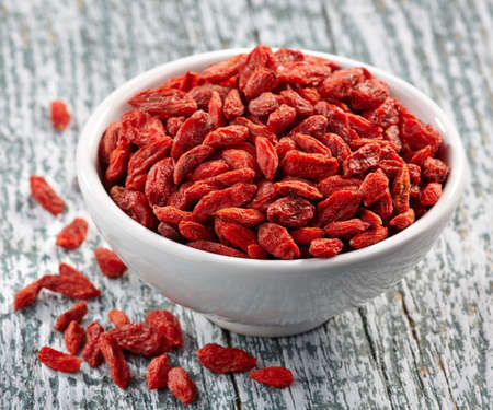 Bowl of dried goji berriesの写真素材