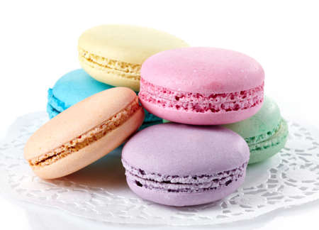Colorful macaroons isolated on white backgroundの写真素材
