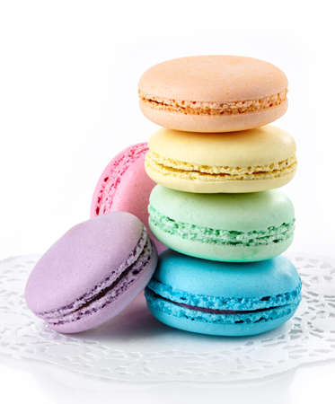 Colorful macaroons isolated on white backgroundの写真素材