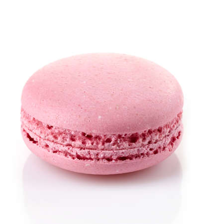 Pink macaroon isolated on white backgroundの写真素材