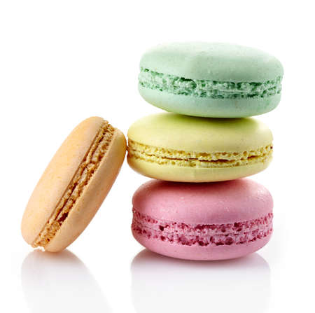 Colorful macaroons isolated on white backgroundの写真素材