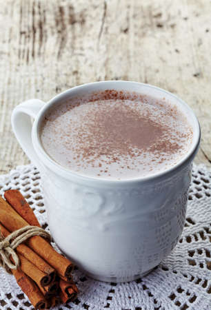 White mug of hot chocolate drinkの写真素材