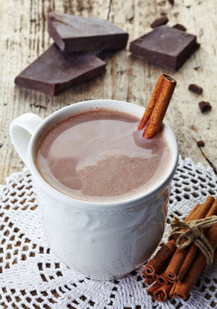 White mug of hot chocolate drinkの写真素材