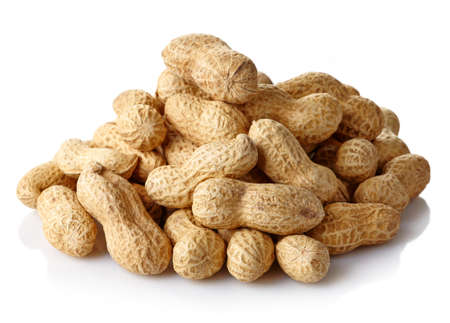 Peanuts isolated on white backgroundの写真素材