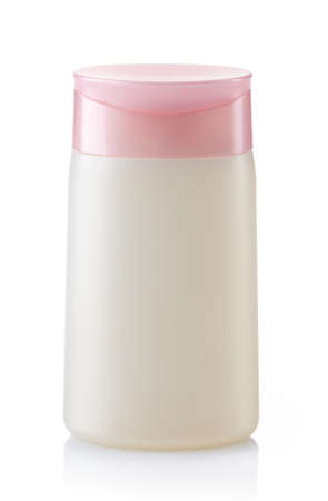 Plastic bottle of cosmetic lotion isolated on white backgroundの写真素材