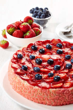 Plate of strawberry cream cakeの写真素材