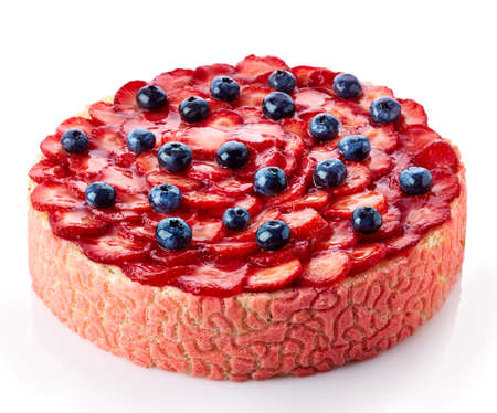 Strawberry cake isolated on white の写真素材