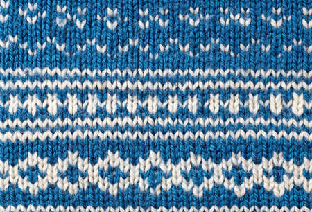 Blue knitted pattern background textureの写真素材