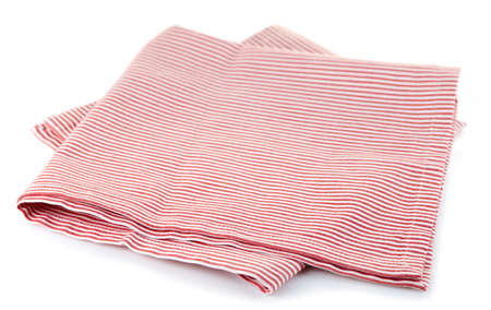 Red striped cotton napkin isolated on white background