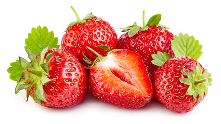 Fresh strawberries isolated on white backgroundの写真素材