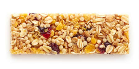 Granola bar with berries isolated on white backgroundの写真素材