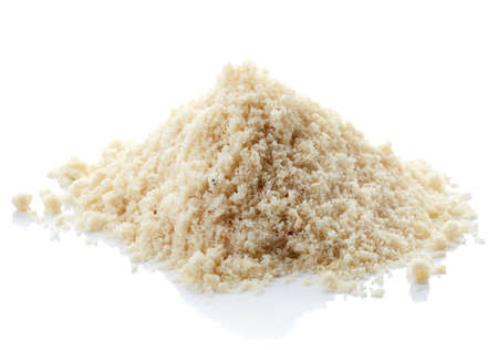 Heap of almond flour isolated on white backgroundの写真素材