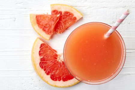 Glass of fresh grapefruit juice from top viewの写真素材