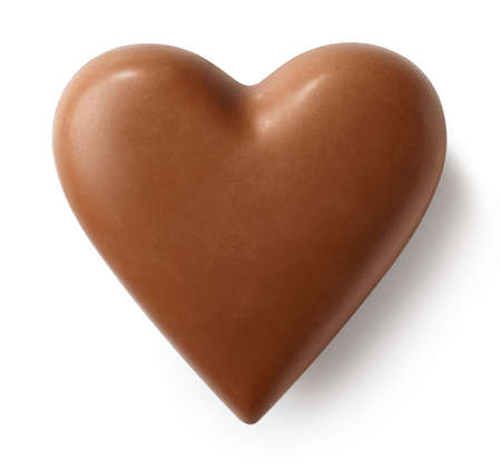 Milk chocolate heart isolated on white background. Top viewの写真素材