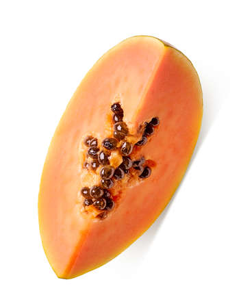 Slice of fresh ripe papaya fruit isolated on white background, top viewの写真素材
