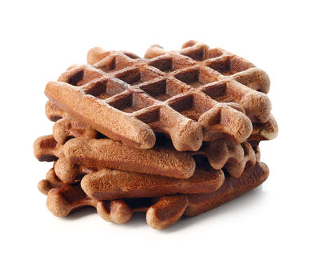 Chocolate belgium waffles isolated on white backgroundの写真素材