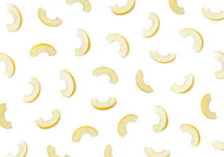 Set of fresh whole and sliced quinces isolated on white background, top viewの写真素材