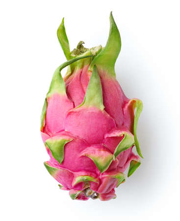 Fresh whole dragon fruit or pitahaya (pitaya) isolated on white background, top viewの写真素材