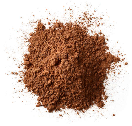 Heap of cocoa powder isolated on white background, top viewの写真素材