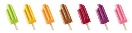 Set of various colorful fruit and berry ice cream isolated on white backgroundの写真素材