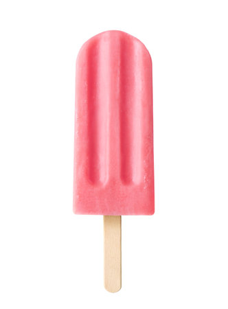 Pink fruit and berry ice cream isolated on white background. Watermelon, strawberry and raspberry flavorの写真素材
