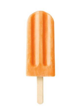 Orange fruit ice cream isolated on white background. Orange, mango and peach flavorの写真素材