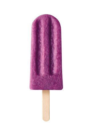 Purple fruit and berry ice cream isolated on white background. Blueberry, raspberry and banana flavorの写真素材