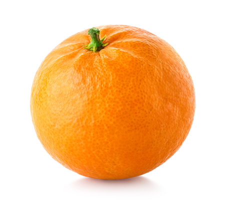One fresh ripe tangerine, mandarin or clementine isolated on white backgroundの写真素材