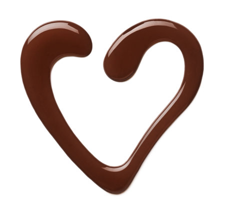 Heart shaped dark chocolate sauce isolated on white background, top viewの写真素材