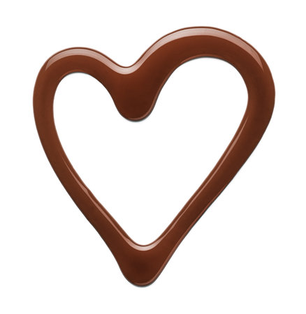 Heart shaped dark chocolate sauce isolated on white background, top viewの写真素材
