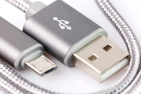 USB Data & Power Cable isolated on White Background. Close-up
