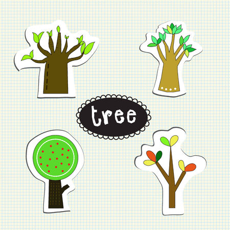 tree set has four style of tree on paper.のイラスト素材