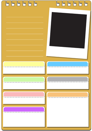 colorful text box and photo frame on brown paper.のイラスト素材