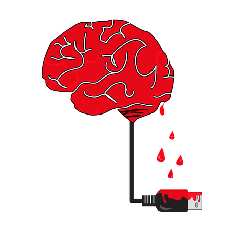 brain of red color, that is blood drop on charging cable brand.のイラスト素材