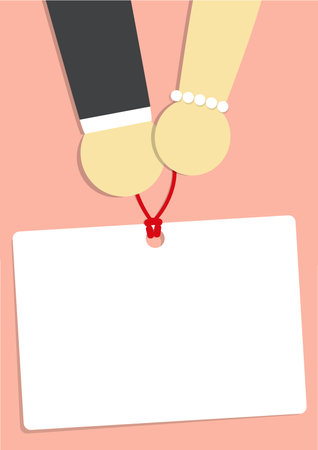 man and woman  hand and white paper on pink background.のイラスト素材