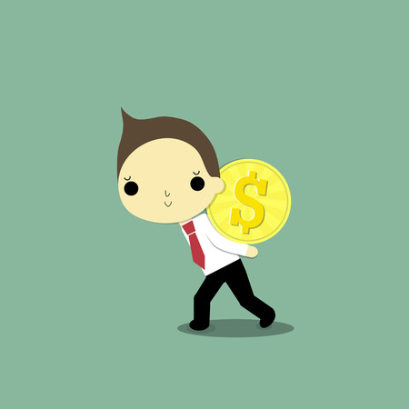 businessman carry big coin of money with his power.のイラスト素材