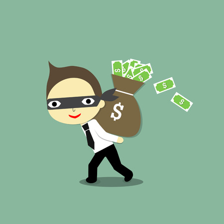 this business is a robber that he steal a lot of money and carry  on the back.のイラスト素材
