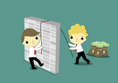businessman who stay near money help a businessman who behind the wall.のイラスト素材