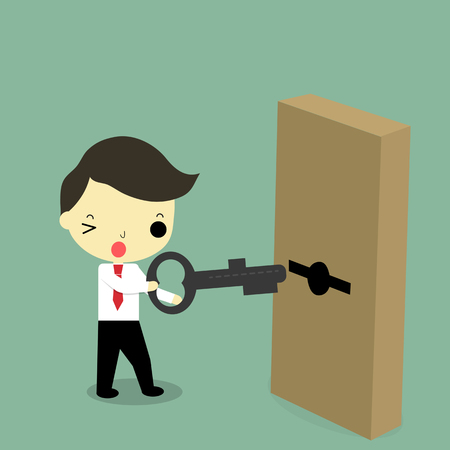 businessman carry key and trying to unlock the door.のイラスト素材