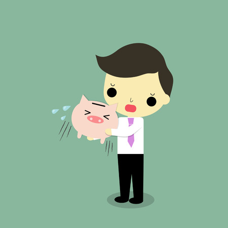 businessman carry empty piggy bank with sad emotion.のイラスト素材