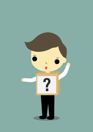 businessman with question mark symbol on box as his body.のイラスト素材