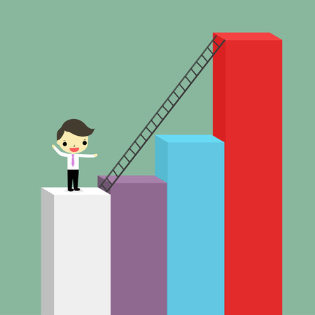 businessman at  4th podium and stair as way to successful that go to 1st podium on blue background.のイラスト素材
