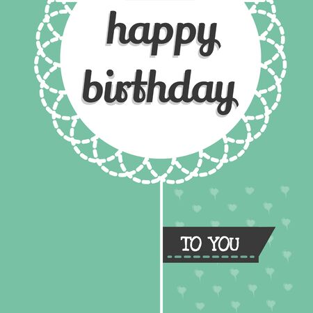 word happy birthday on white frame and a lot of hearts shape on green background.のイラスト素材