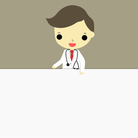 man in doctor suit with white paper on brown background.のイラスト素材